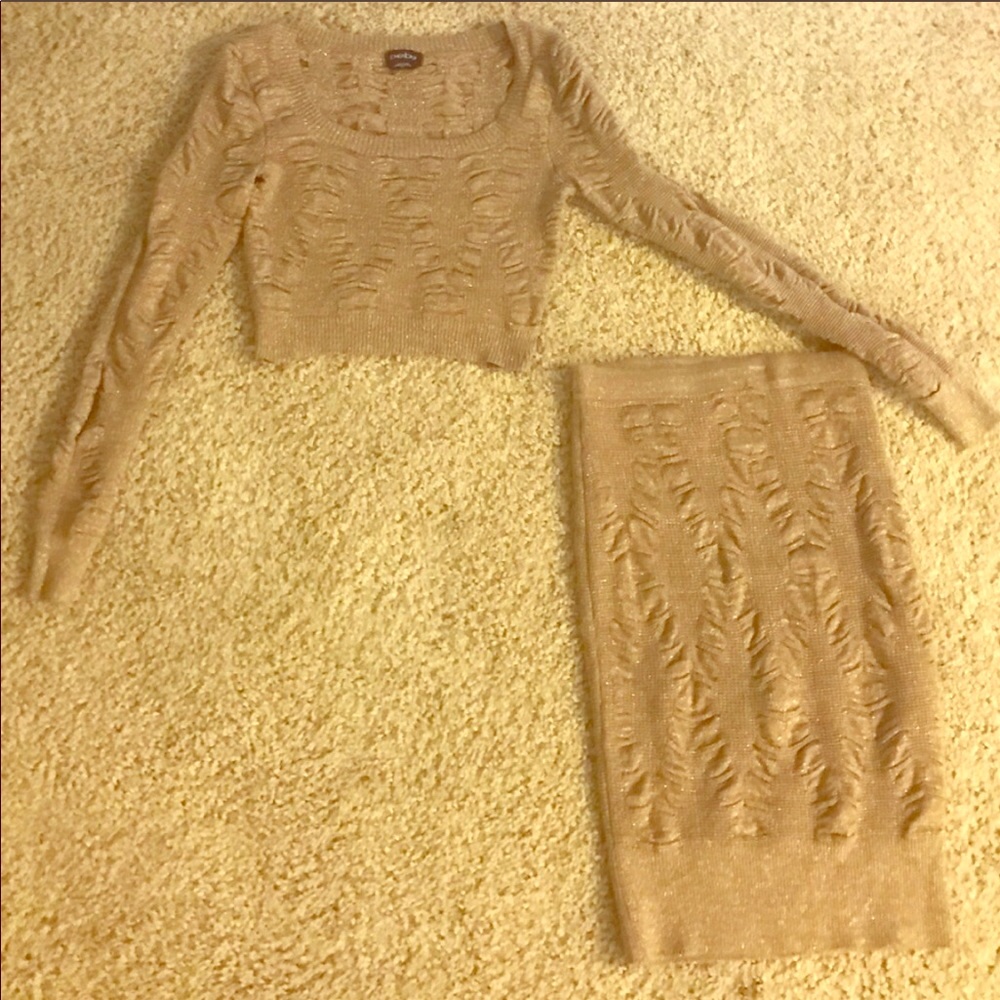 Sexy Gold/Tan/Nude 2 Piece Sweater Skirt Set
